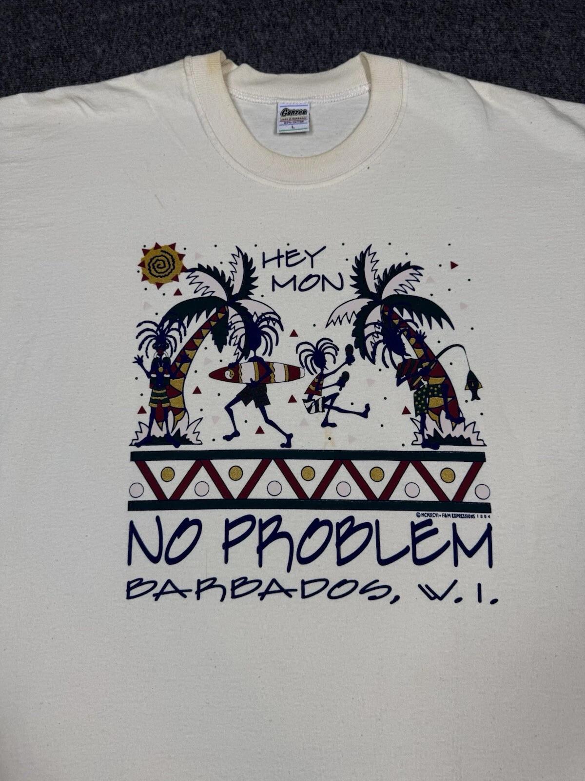 Ganzee Barbados West Indies T-shirt Mens L White VTG Graphic Print Tropical XL