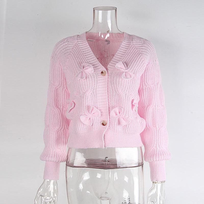 Women's Solid Color Bow Knit Cardigan - Autumn/Winter Sweater