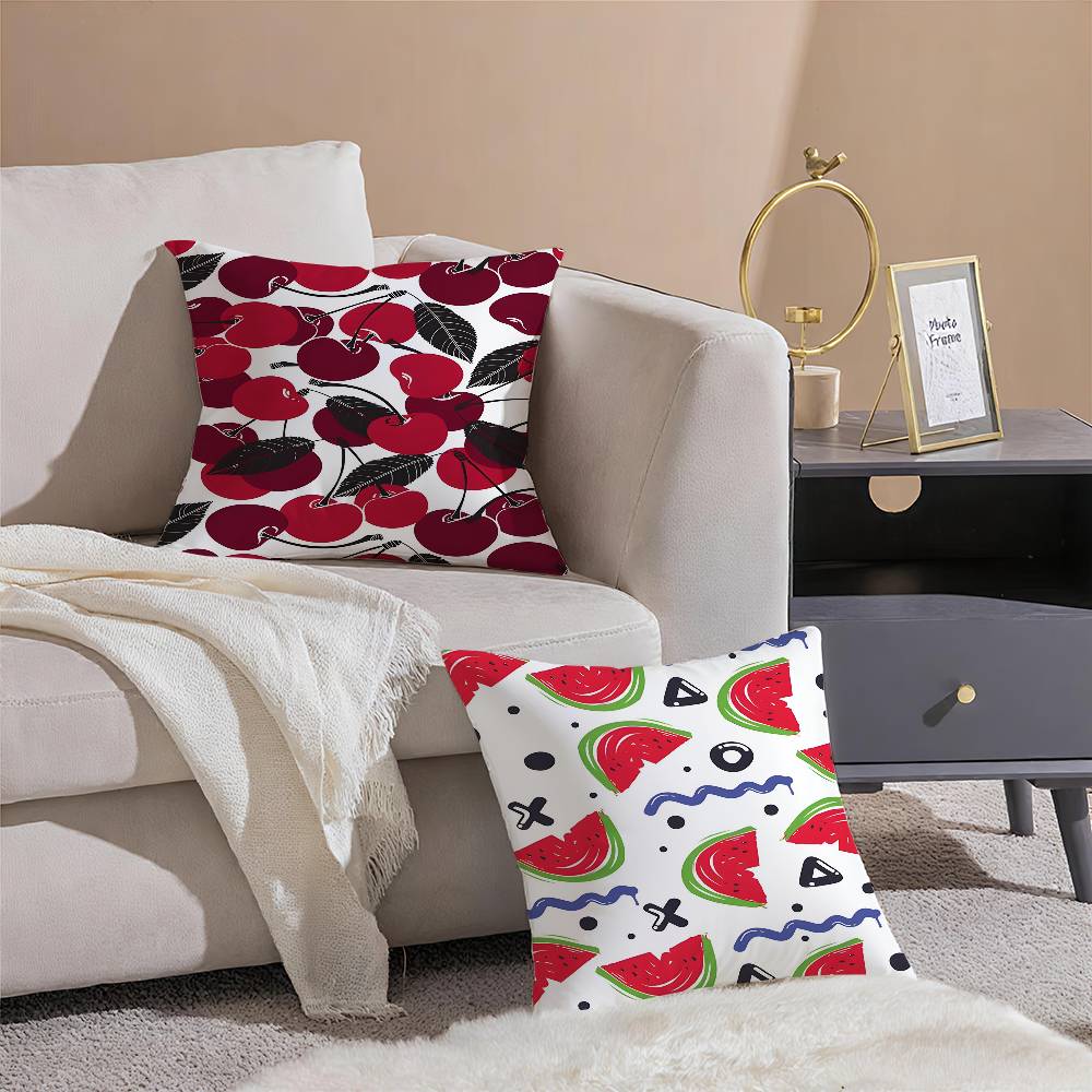 Full Print Pattern of Fruits Pillow Case Comfort Sofa Bed Silky Elegant Invisible Zipper Decorative Cushion Cover