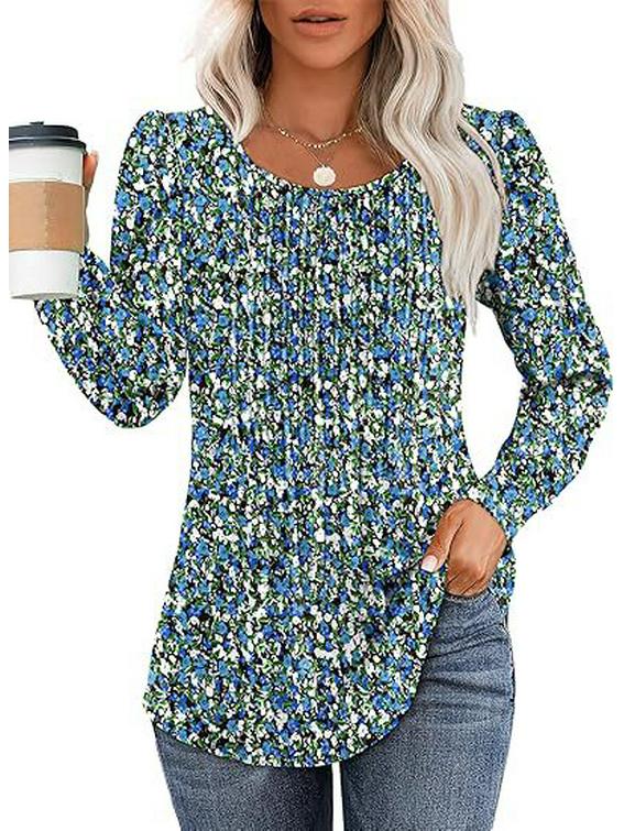 2026 Autumn Women s Fashion Pleated Long Sleeve Top with Low Round Neck S