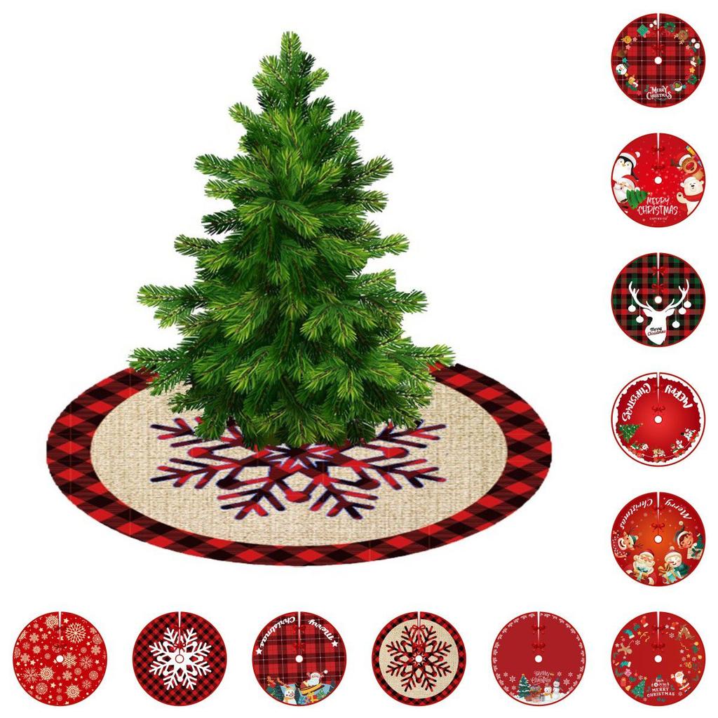 Tree Christmas Skirt Red Plaid Santa Elk Carpet Mat Cover Home Decoration Xmas