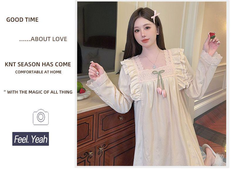 Velvet Nightgown: Women's 2025 Autumn/Winter Long Sleeve Court Princess Style, Sweet Plus Size Maternity Slimming Pajamas.