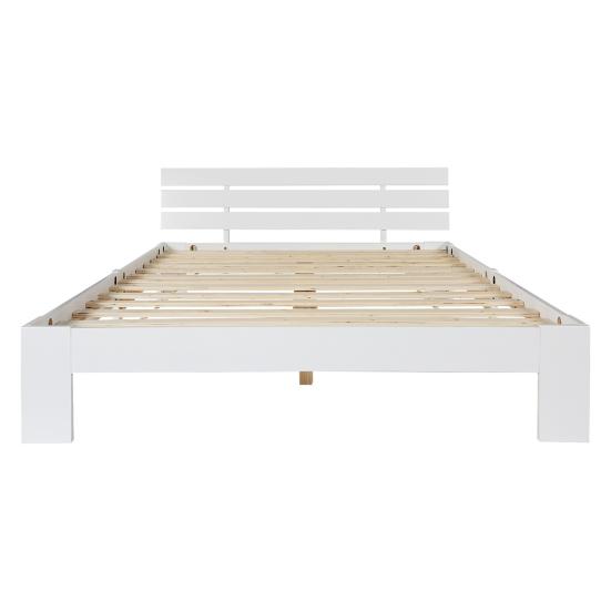 Double Bed Natural Color Flat with Headboard Ergonomic Design Strong Wooden Load Bearing Wood Slat Support Home Furniture Platform