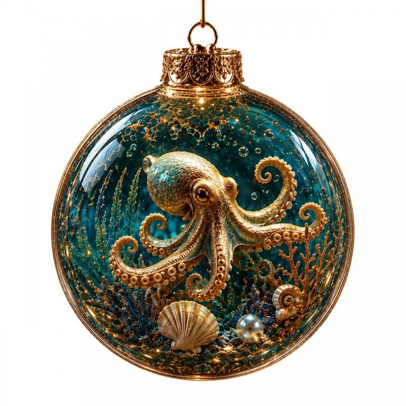3D Crystal Ball Ornament Transparent Hanging Decor Christmas Tree Decoration Ocean Theme Holiday Pendant
