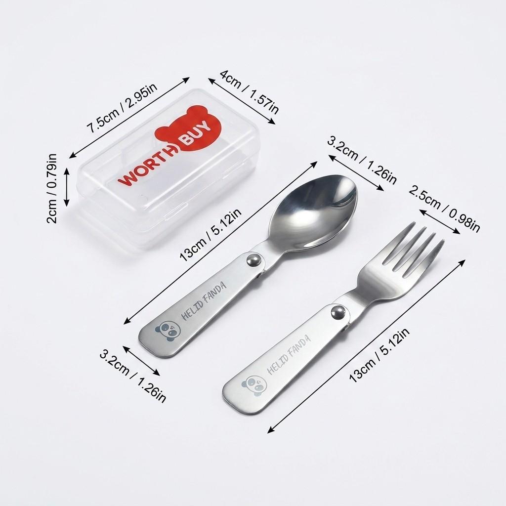 3Pcs/Set Portable Folding Fork Spoon With Box 304 Stainless Steel Cutlery Set Mini Cute Tableware Set Suitable for Kids Students