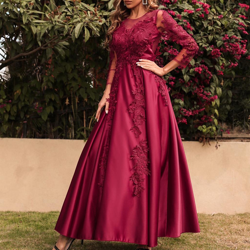 Women's Fashion Solid Color Lace Big Swing Sexy Long Dress Trailing Party Evening Gown