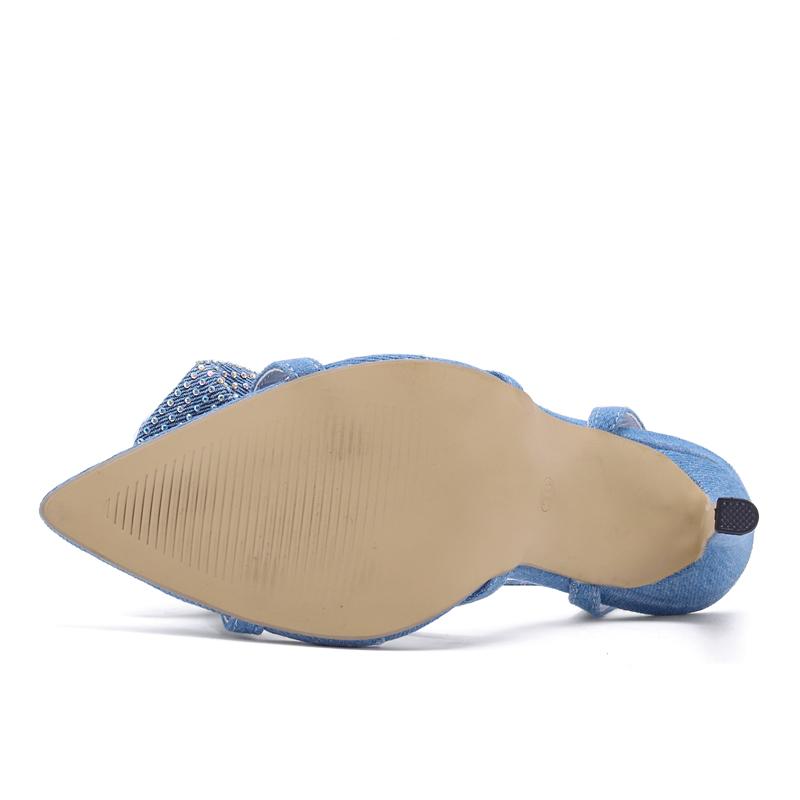 CRYSTAL Květina Kotníková přezka Pásek Tenké podpatky Džínové sandály Dámské Špičatá Party Dámské Boty Sandalias Mujer