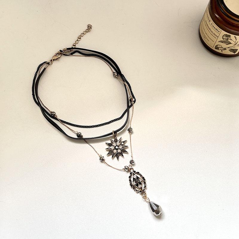 

Diamond Set Crystal Collar Long Chain Pendant Vintage Stacked Strap Multi-Layer Necklace Female Collarbone Chain Bohemian Vacation Style Female