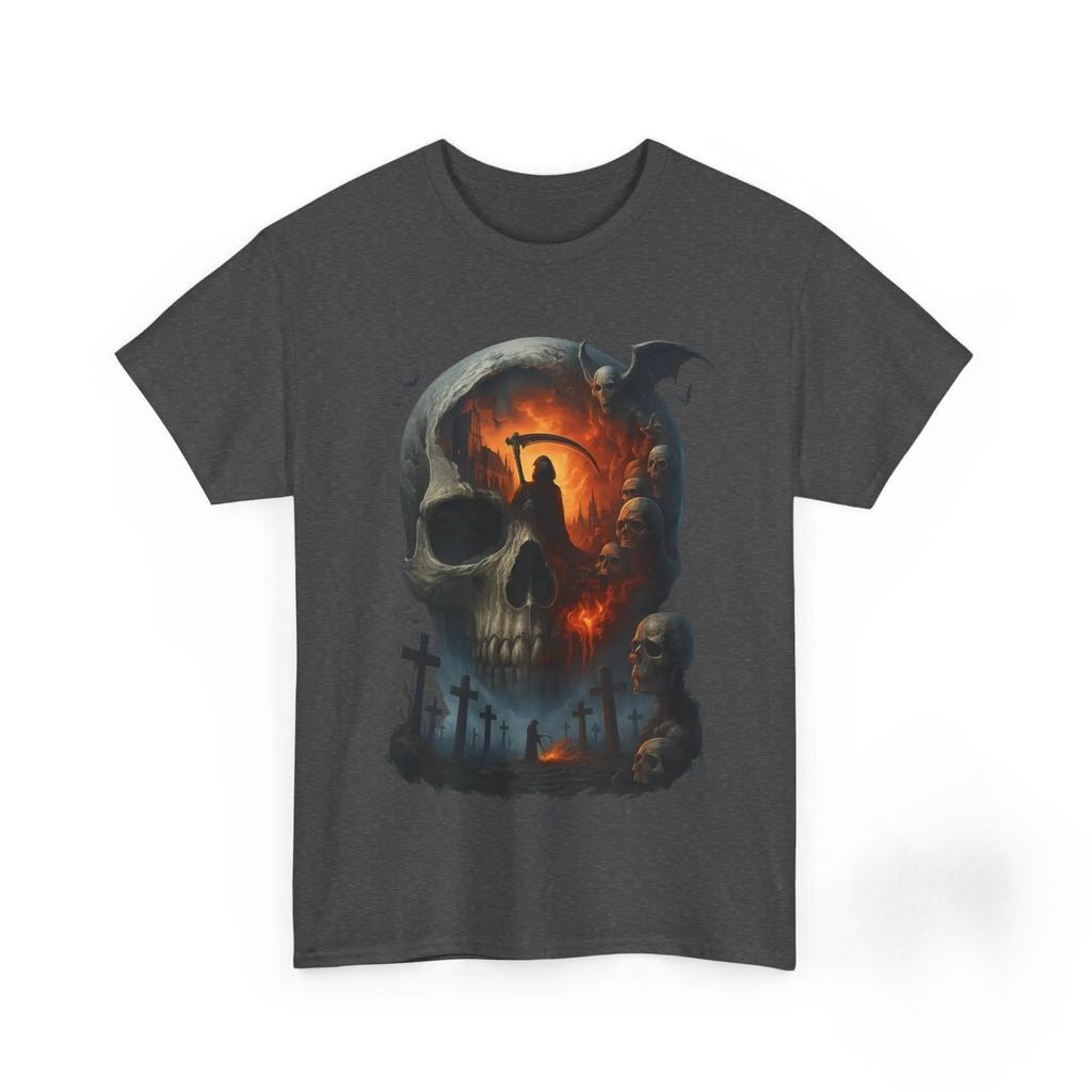 Grim Reaper Skull T-Shirt Gothic Horror Tee Dark Fantasy Occult Shirt Metal Rock Clothing Halloween Spooky Streetwear