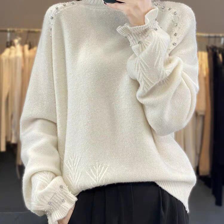 Women's Autumn and Winter Sweater Thickened Loose Lazy Half-high Neck Princess Sleeve Cashmere Base Sweater
