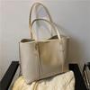 Simple Solid Color Large Capacity Tote Bag Casual Soft Leather Shoulder Bag for Women
