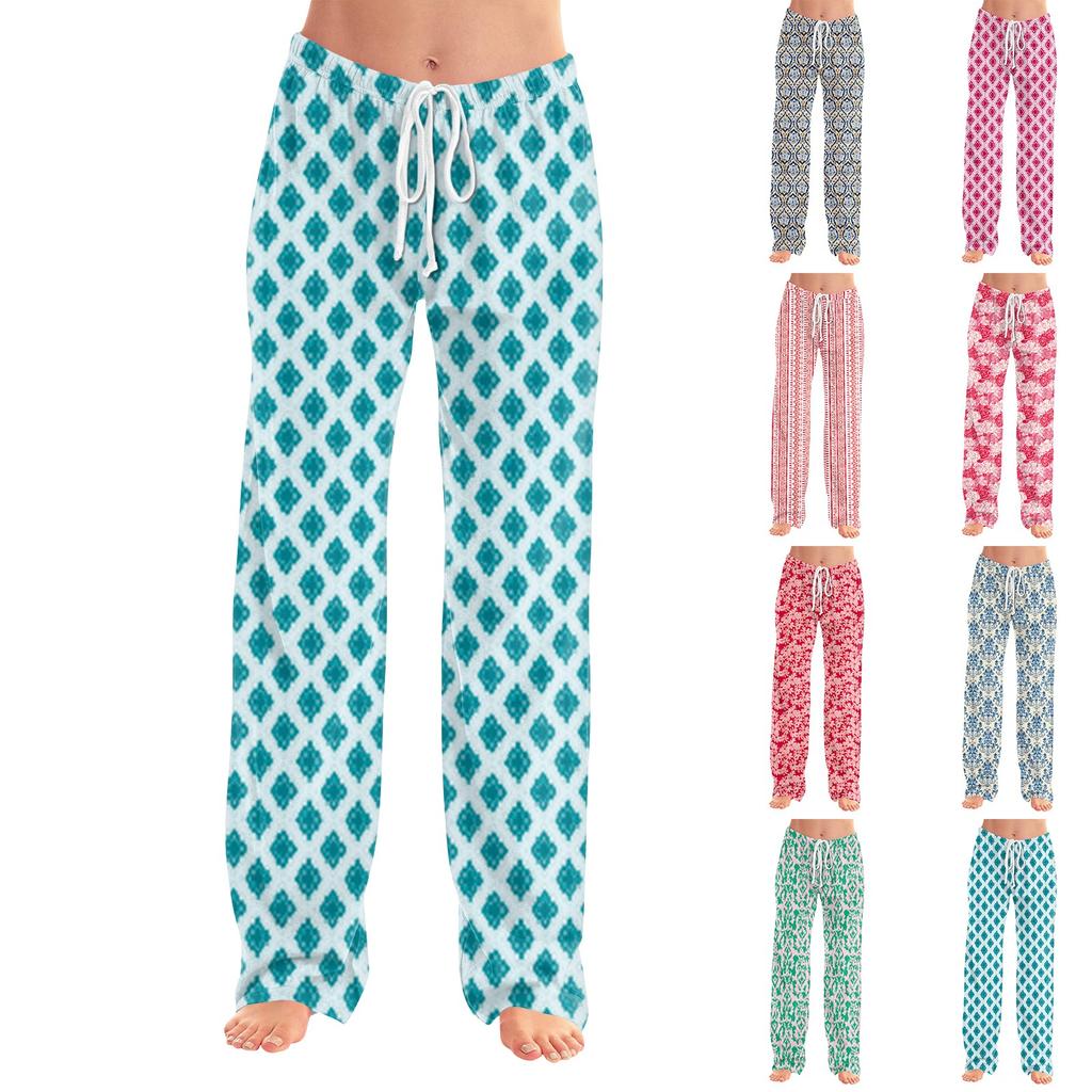 Damen Pyjamahose Nachtwäsche Lässige Hose mit Kordelzug und elastischer Taille Bequeme gerade lockere Yogahose
