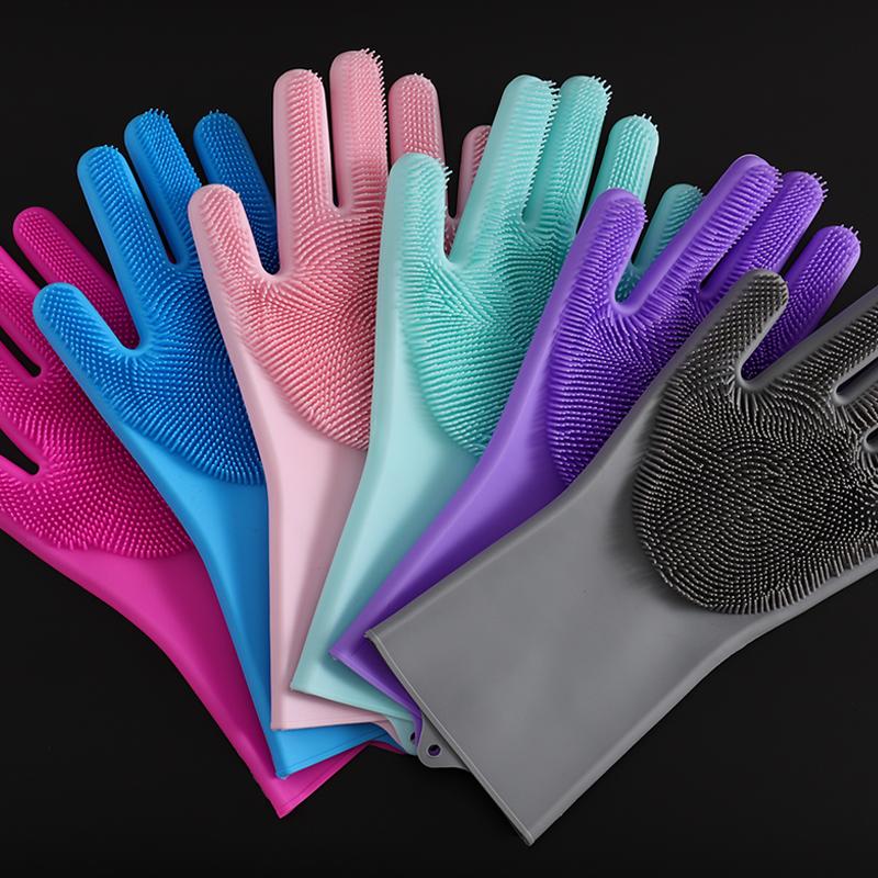 1Pair Dishwashing Cleaning Gloves Magic Silicone Rubber Dish Washing Glove for Household Scrubber Kitchen Clean Tool Scrub