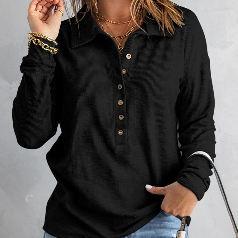 Pulover de culoare solidă pentru femei cu rever cu mânecă lungă, lejer, de bază, top toamnă și iarnă