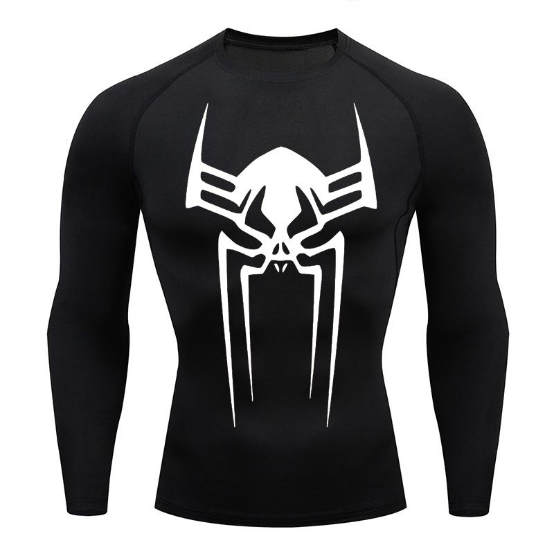 Spider Print Gym Workout Rash Guard for Men Athletic Quick Dry Stretchy Compression Shirts Undershirts Baselayers Tshirts Tops
