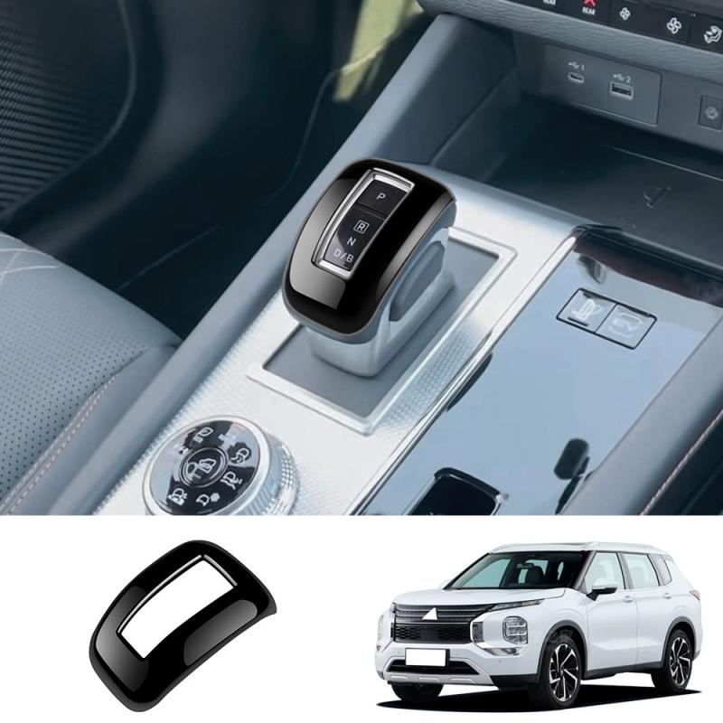 For Mitsubishi Outlander   2024 ABS Black Carbonfiber Car Gear Head Knob Cover Trim  Handball Button Lower Box Cover