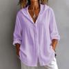 Camisa casual de manga larga para mujer con botones de colores y cuello de solapa para vacaciones