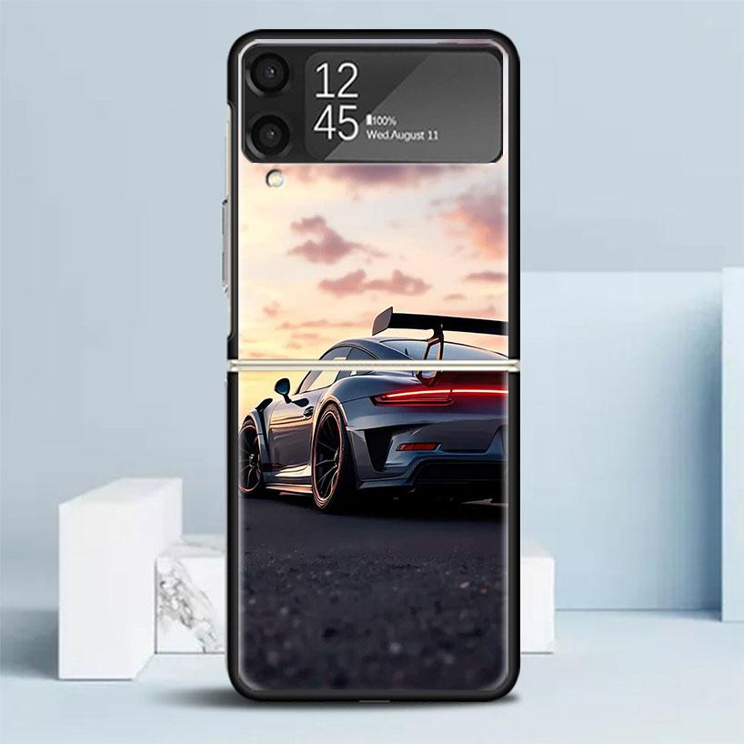 

Sports Car 911 Black Cover for Samsung Galaxy Z Flip 7 6 5 4 3 5G Phone Case Flip7 Flip6 Flip5 Flip4 Flip3 Pattern Case Galaxy Z Samsung Z Flip 4