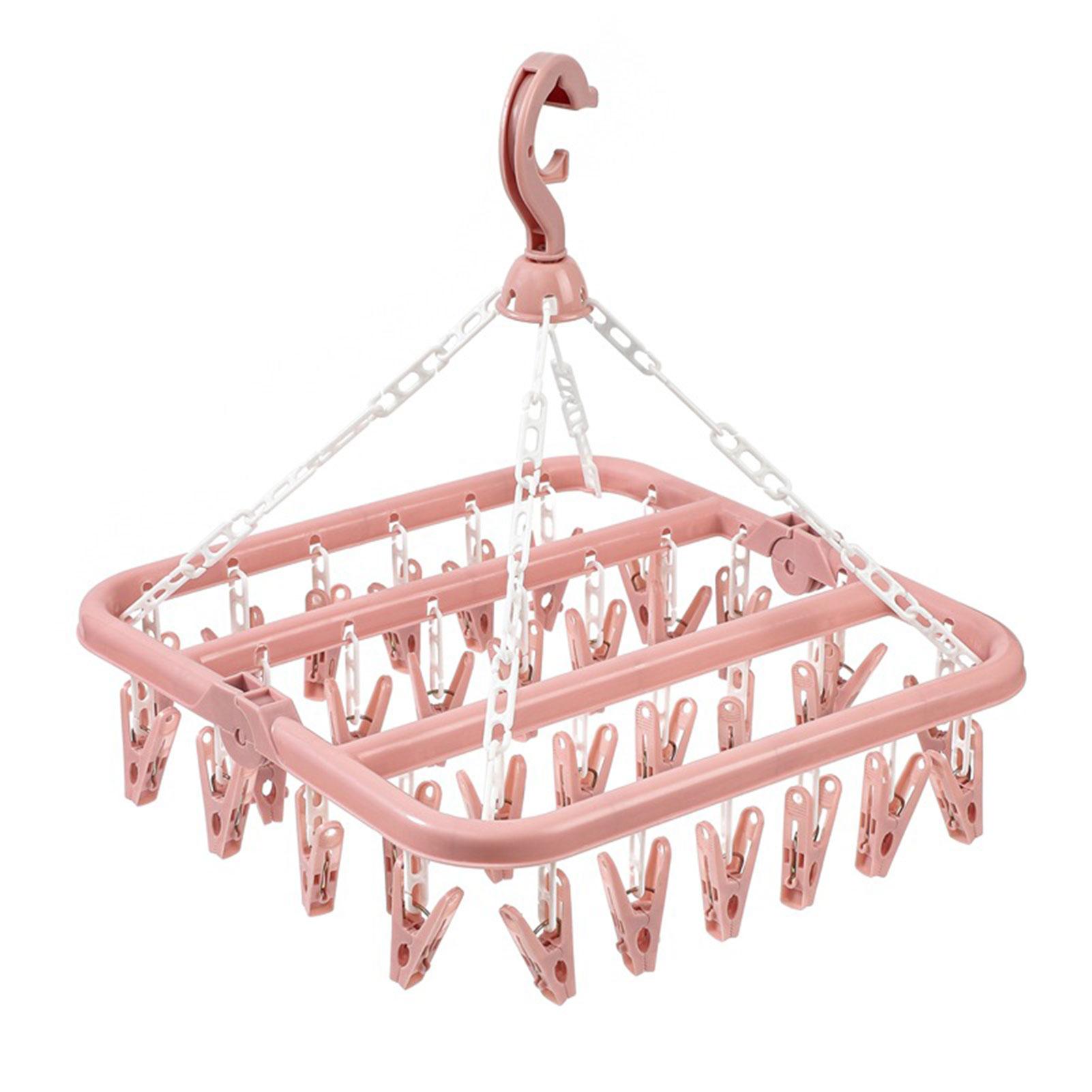 32 Clip Folding Anti Slip Multifunctional Drying Rack Sock Dryer Foldable Hanger Folding Clothes Hanger With Clip For Household As Shown&As Shown