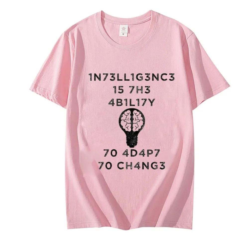 Men's Clothes Intelligence Is The Ability To Adapt To Change Fashion Tops Casual Funny Short Sleeve Tees Oversized T-Shirts