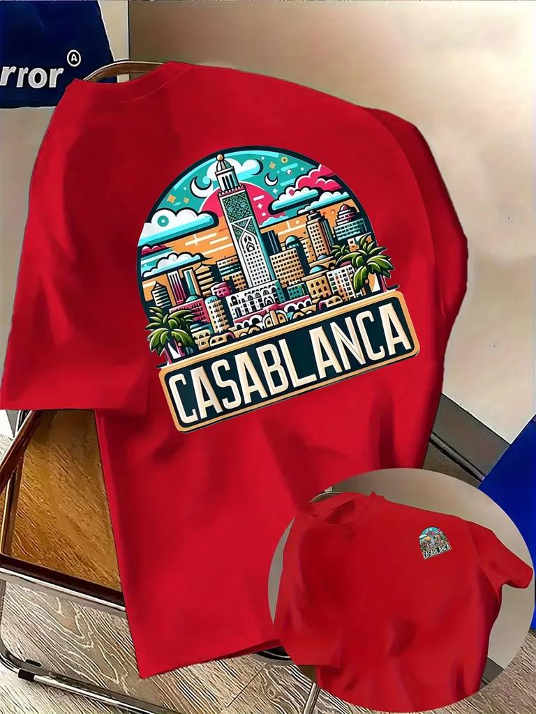 Casablanca Ästhetik Architektonische Grafik T-Shirts Herren Damen Lässig Hochwertig Trend Hip Hop Streetwear Oberteil Y2K Gothic Baumwolle Übergroße T-Shirts