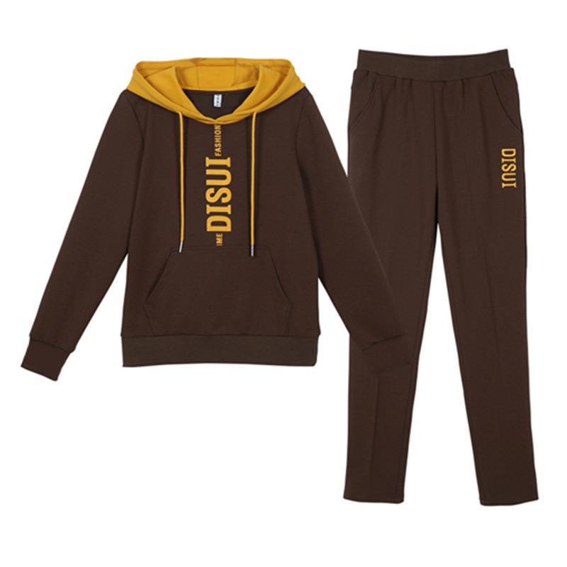Winter- und Herbstmode Lässiges Sportbekleidungs-Set für Damen in Übergröße. Lockere Kapuzen-Hose mit langen Ärmeln für Zweiteiler.