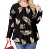 Women's Plus Size Fashion Printed Casual Pleated Round Neck Long Sleeve Top