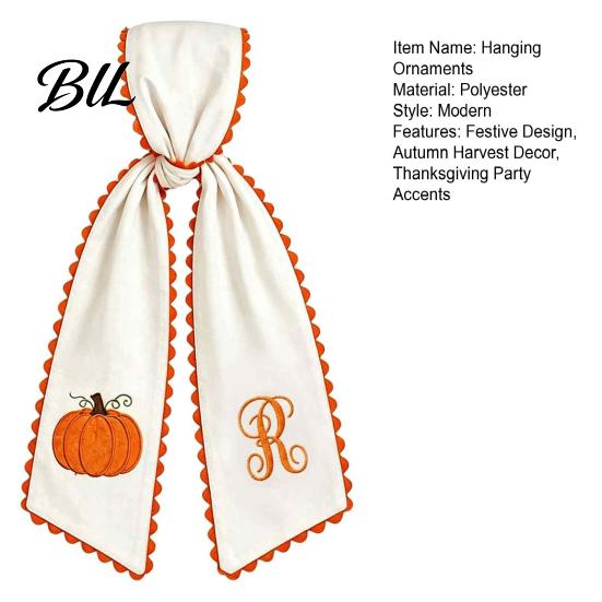Festival Gift for Fall Decorating Halloween Pumpkin Wreath Sash Front Door Decor, Orange Scalloped Fabric Rustic Fireplace Mantel Trimmings