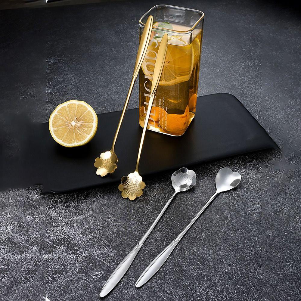 Long Handle Soup Spoons Gold Silver Coffee Spoon Creative Dessert Spoon  for Kitchen Tools