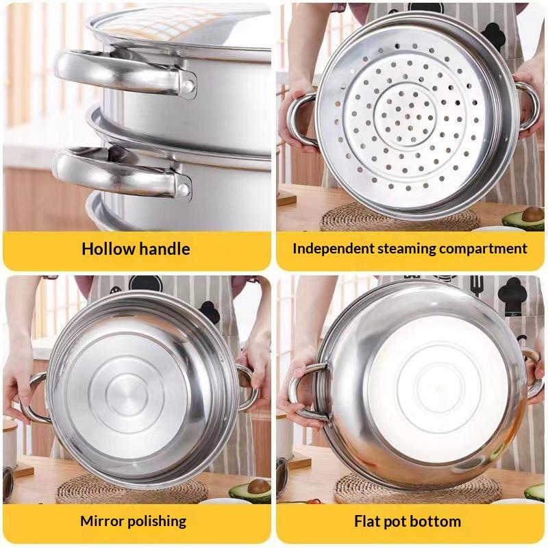 Stainless Steel Single/Double-Layer Steamer Basket Strainer Pot Steaming Grid Thickened Generic Food Steam Rack Home Cooking