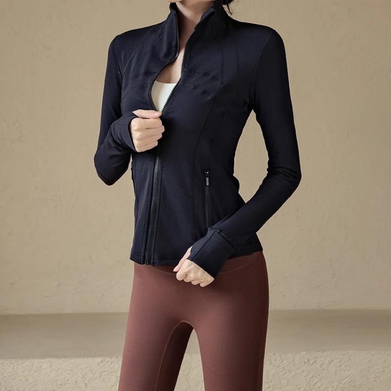 Women's Quick-Dry Slim Fit Yoga Jacket - Stand-Up Collar, Zipper, Long Sleeve for Running & Cycling in Autumn