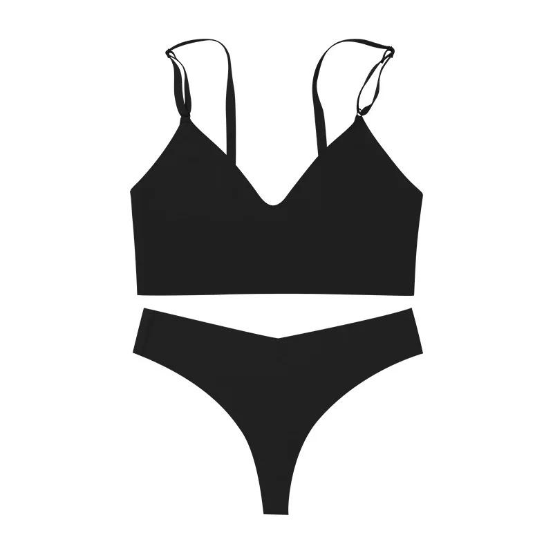 

TERMEZY женский бесшовный комплект с бюстгальтером сексуальные стринги с низкой талией без косточек бюстгальтер без косточек нижнее белье бюстгальтер ледяной шелк женский комплект нижнего белья S