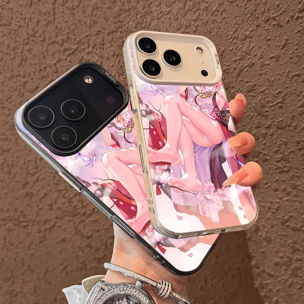 Coque de téléphone Yae Miko Genshin Impact pour iPhone 17 17Air 16 15 14 13 12 11 Pro Max Plus Colorée Argent