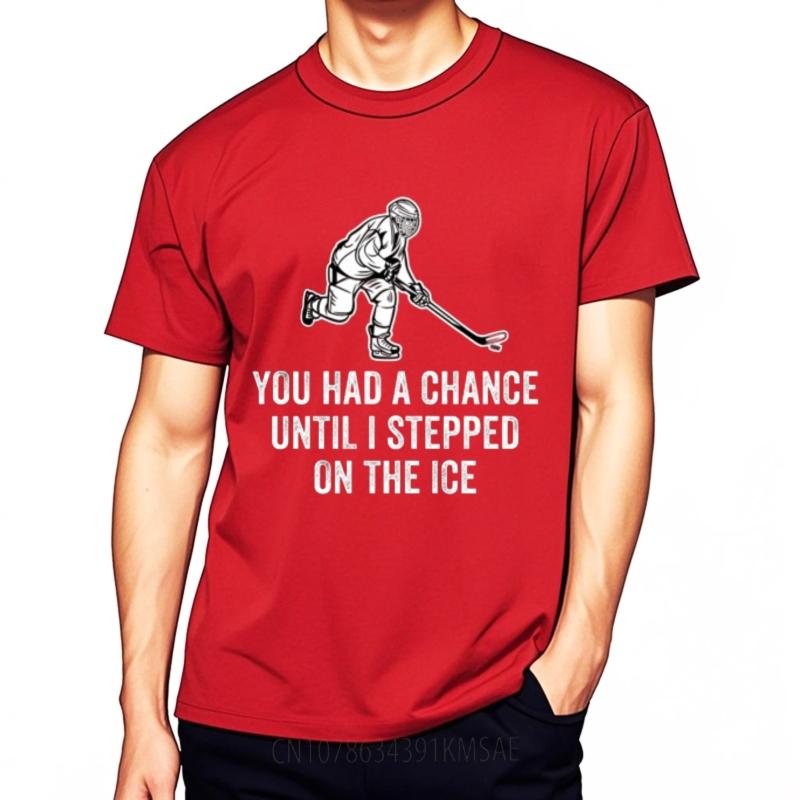 New Cotton Tshirt Adult Unisex Oneck Tshirt Streetwear Hockey Player With Stick And Text Cool Teenagers Tops Brand Teeshirt