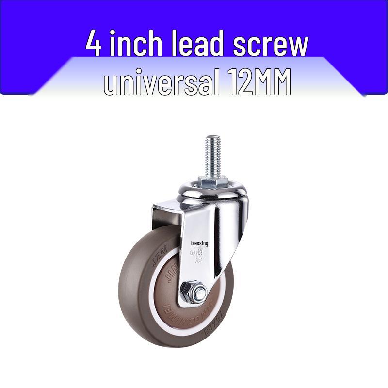 Rueda giratoria de goma universal con freno y rodamiento silencioso - Rosca M6/M8/M10/M12, Rodillo blando