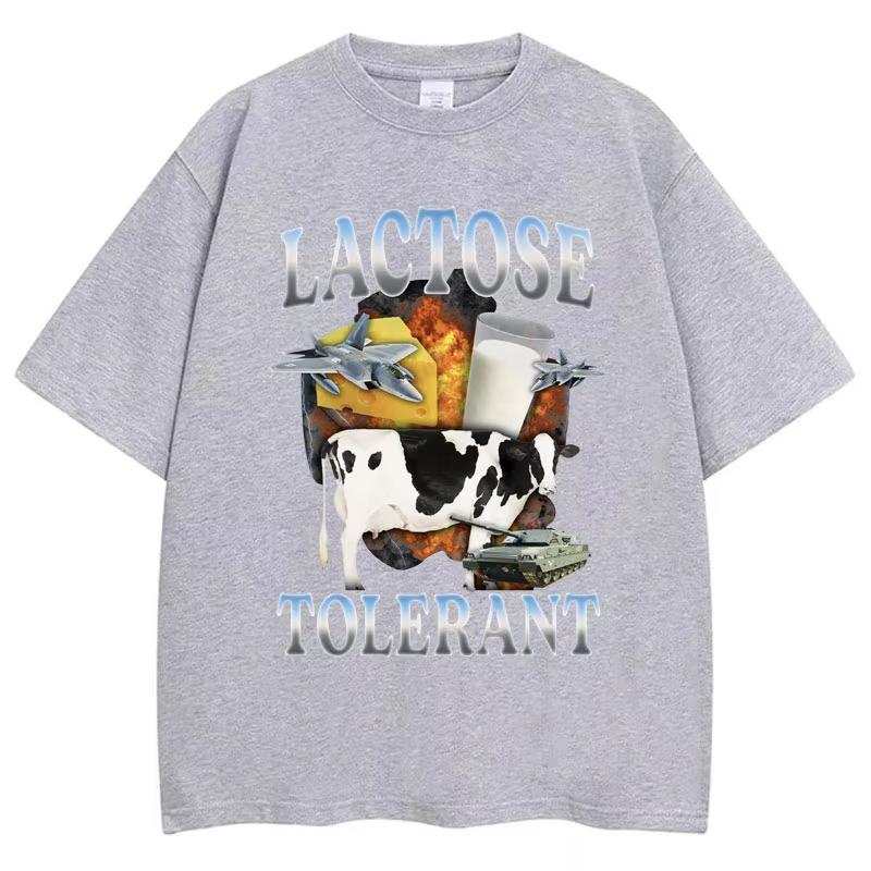 Lactose Tolerant Funny Milk Print T Shirt Unisex Women Retro Fashion Short Sleeve 100 Cotton Summer Casual Humor T Shirts Gifts