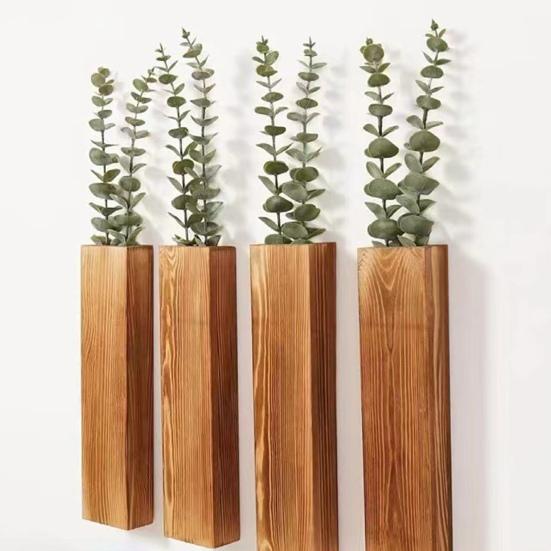 Jardinière murale en bois, vase mural de ferme, décoration murale rustique, support de plantes pour verdure, tiges d'eucalyptus, fleurs