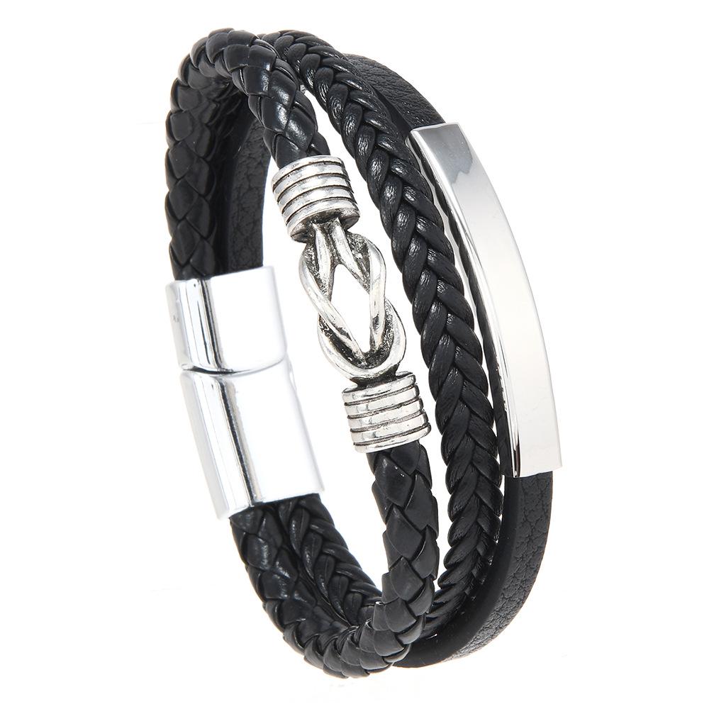 

Ретро Изогнутая Трубка Нержавеющая Сталь Многослойный Панк Узловатый Мужской Кожаный Браслет чёрный