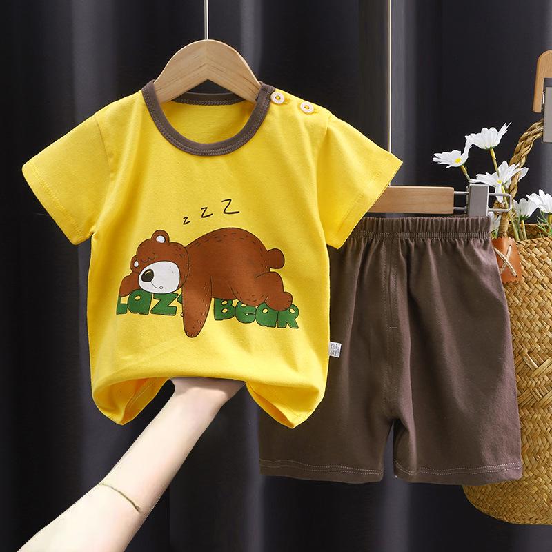 2025 Kids' Short Sleeve Summer Pajama Set - Boys and Girls Baby T-shirt and Shorts