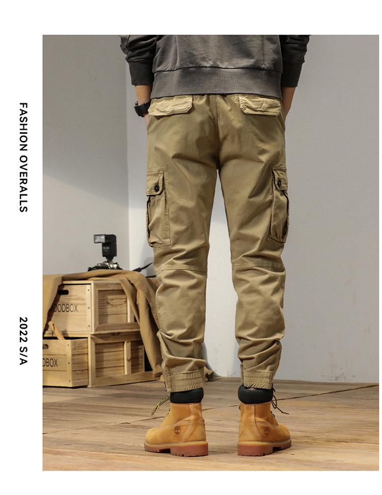 Mens High-Quality Thickened Cotton Work Pants with Multi-Pockets and Cuffed Design for Spring and Autumn