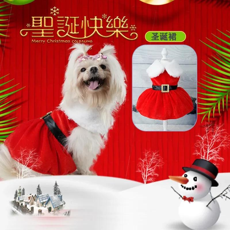 Christmas Winter Pets Dresses Dog Clothes Warm Cute Printed Skirt for Puppy Cat Dress Cotton Kitten Dog Pet Clothing Cat Costume