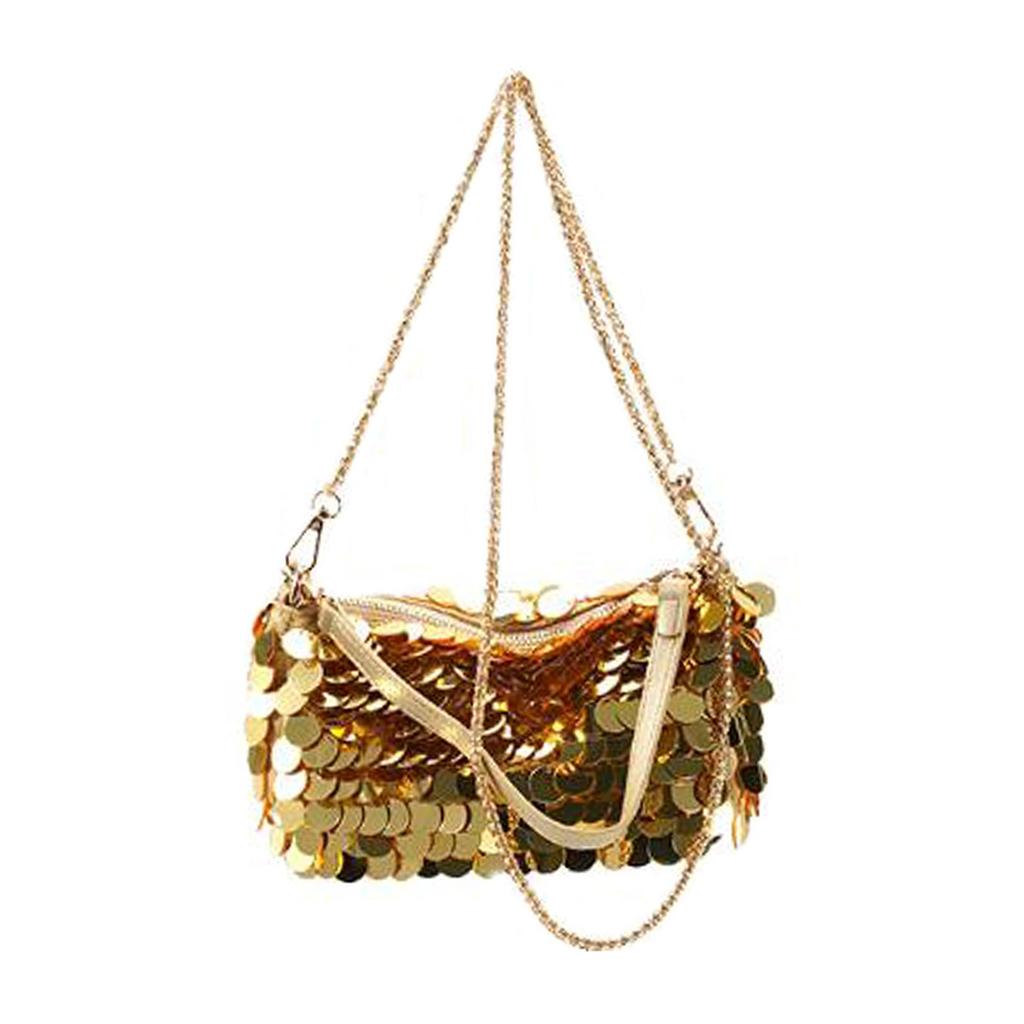Elegant Sequined Handbag with Chain - Stylish Shoulder Purse for Special Events