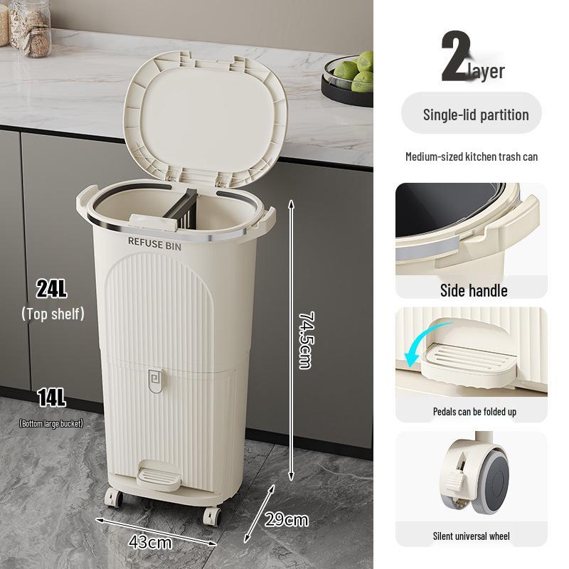 Luxusní vysoký odpadkový koš v japonském stylu s nožním pedálem pro suchý a mokrý odpad