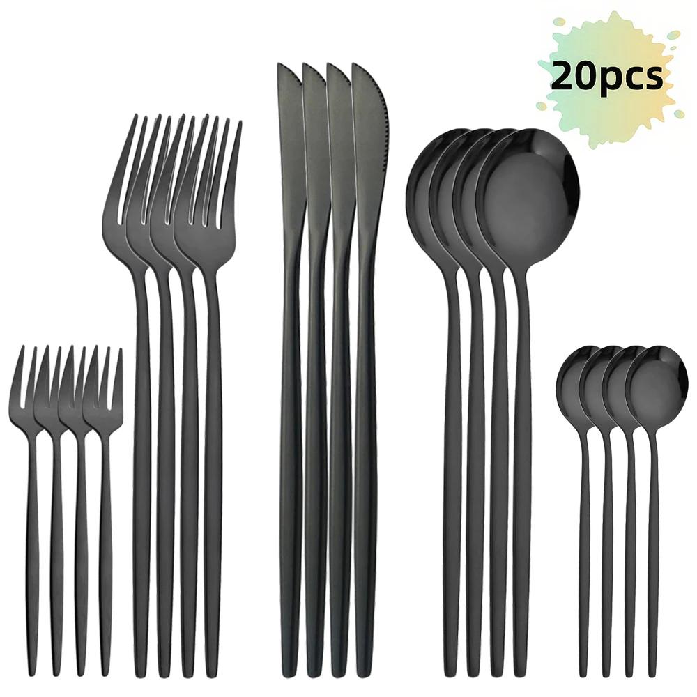 20Pcs Silver Dinnerware Set Stainless Steel Dinner Steak Knife Fruit Fork Spoon Cutlery Set Kitchen Tableware Silverware Set