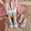 Slippers, Flat Bottom, Embroidered Cloth Shoes, Women's Shoes 2025 Summer New Ethnic Style with Hanfu Home Furnishing
