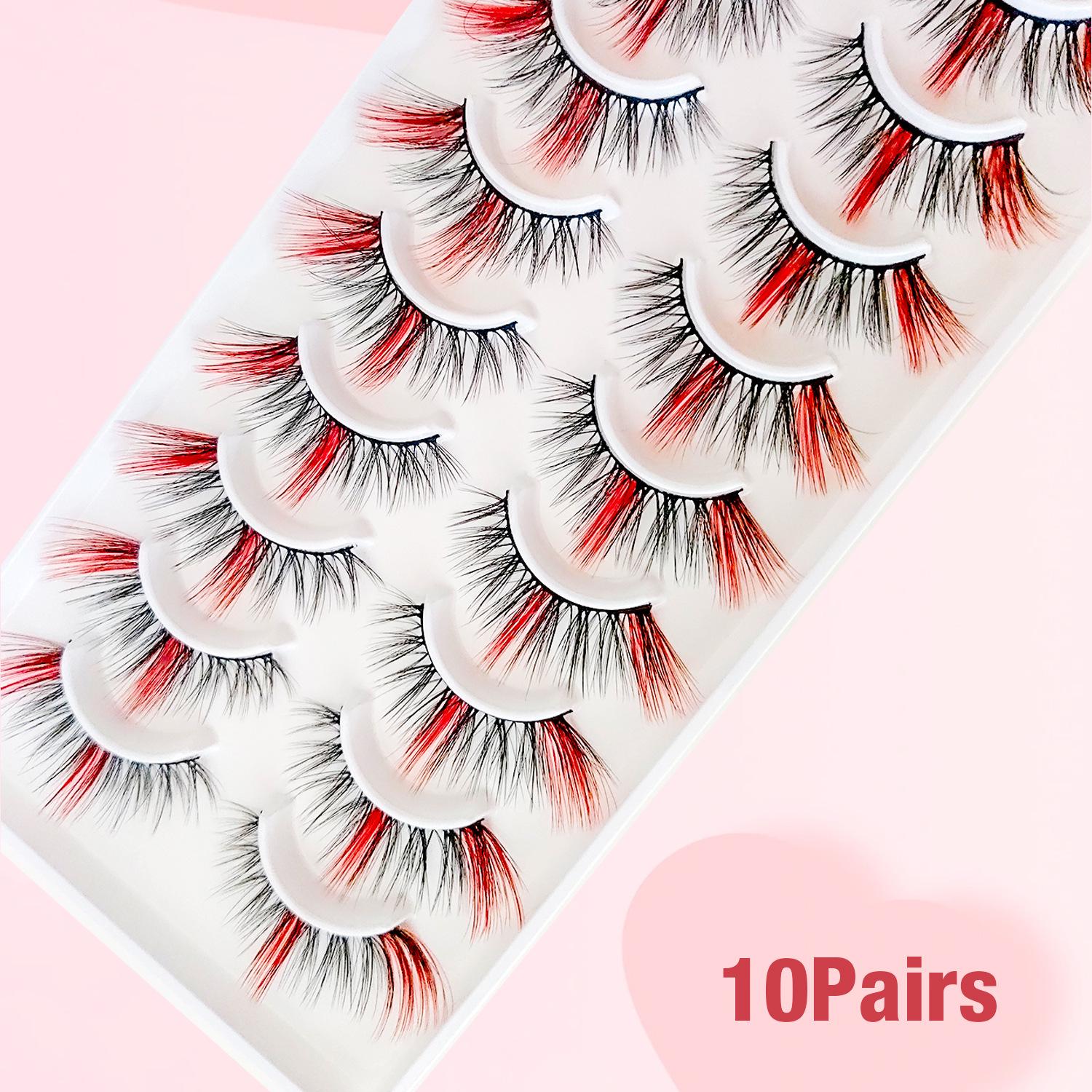 10 пар 3D мягких подкрученных накладных ресниц: Натуральный, Густой, Цветной Red A20-2, 10 pairs