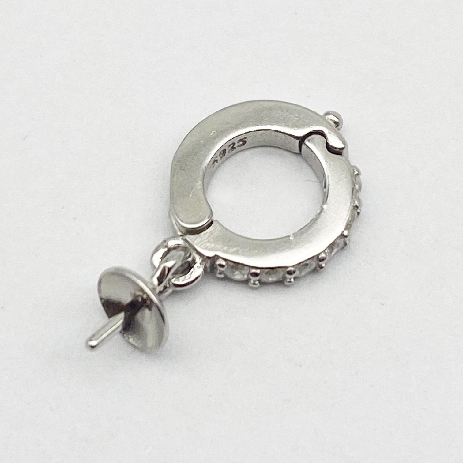 Sterling Silver S925 Rhinestone-Inlaid Openable Pendant Clasp for DIY Pearls S925 Silver