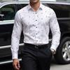 Heren Wit Rood Veerprint Lange Mouwen Dress Shirt - Slim Fit Formeel Zakelijk Casual Knoopsluiting