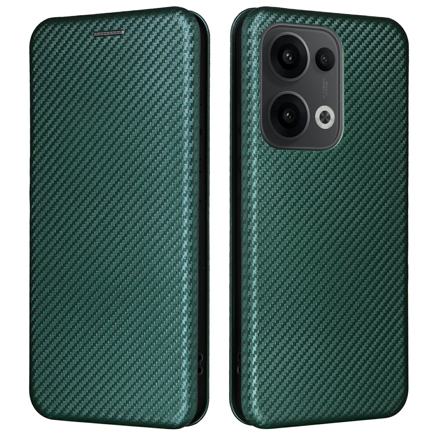 

Для Oppo Reno13 5G (Глобальный) Чехол с текстурой из углеродного волокна, устойчивый к падениям, из искусственной кожи Green