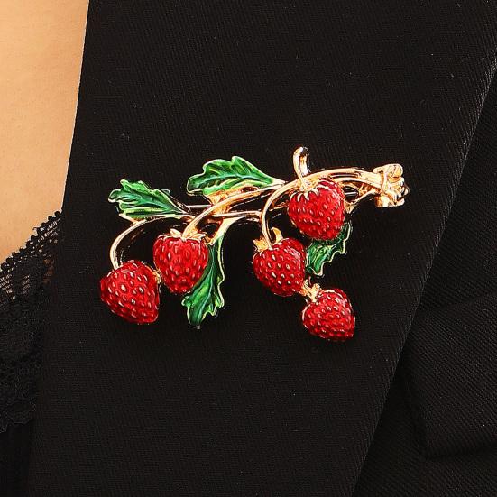 Oil Dripping Fruit Brooch Alloy Cherry Strawberry Banana Pomegranate Lapel Pin Sweater Cardigan Coat Business Suit Women Clothing Accessories